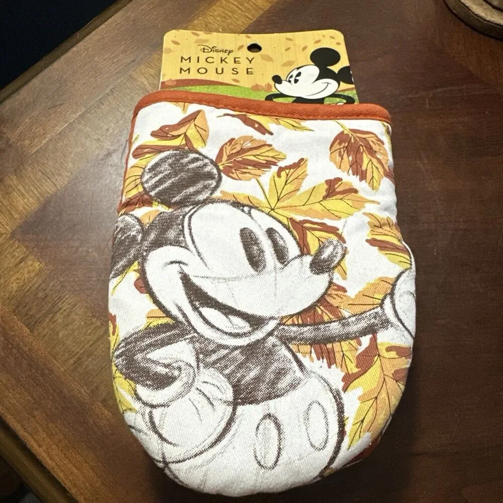 NWT Disney Mickey Mouse Mini Silicone Oven Mitts Fall Leaves Orange Brown